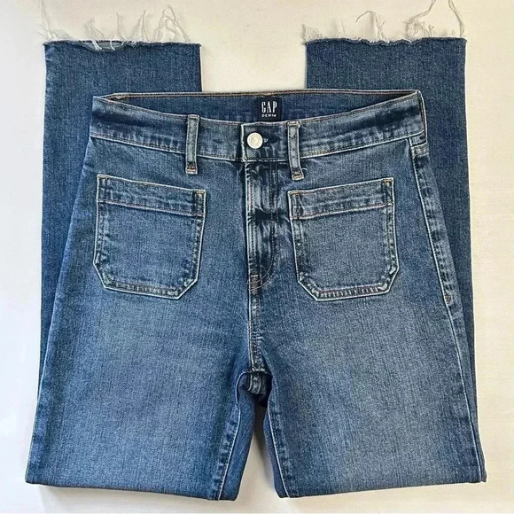 GAP Cheeky Straight Jeans High Rise Mariner Medium Indigo Blue Size  25 - Picture 13 of 15
